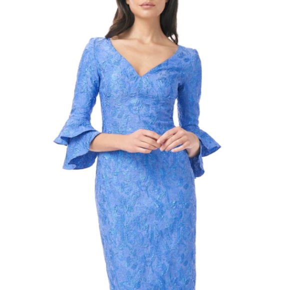 Blue Theia Couture Bell Sleeve Cocktail Dress - Picture 5 of 8